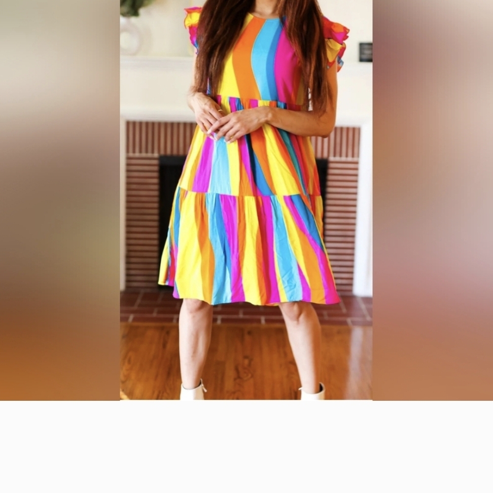 Vibrant Multicolor Striped Mini Dress